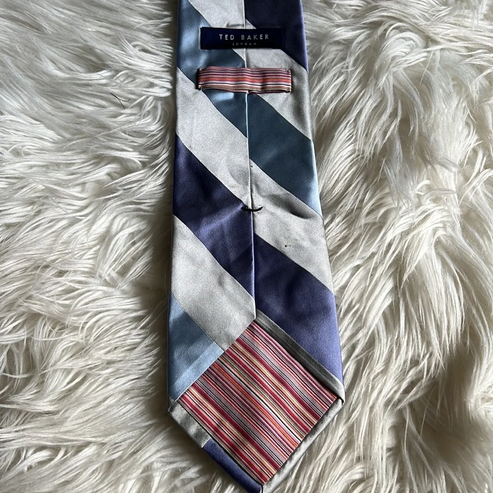 TED BAKER LONDON Blue  Stripe Silk Blend Tie - Picture 2 of 4